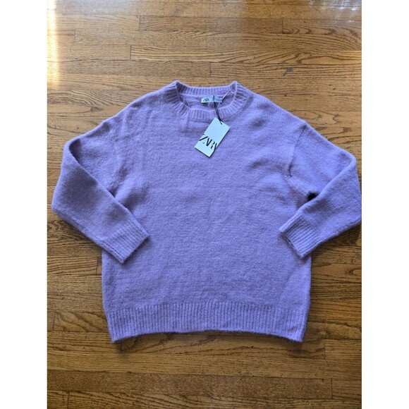 Zara Womens Oversized Soft Lavender Knit Sweater Size Medium NWT - Picture 1 of 6